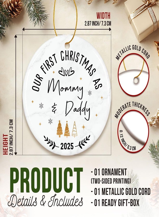 ZAGKOO Baby First Christmas Ornament 2025 - Mom and Dad Gifts Ideas - Gift for Parents on Christmas - New Parents Gift for Couples - First Time Mom & New Dad Gifts - Family of Three Ceramic Ornament - Image 2